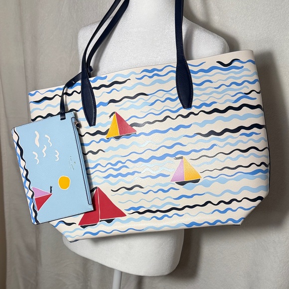 kate spade Handbags - Kate Spade Multicolor Wave Tote with Sailboats